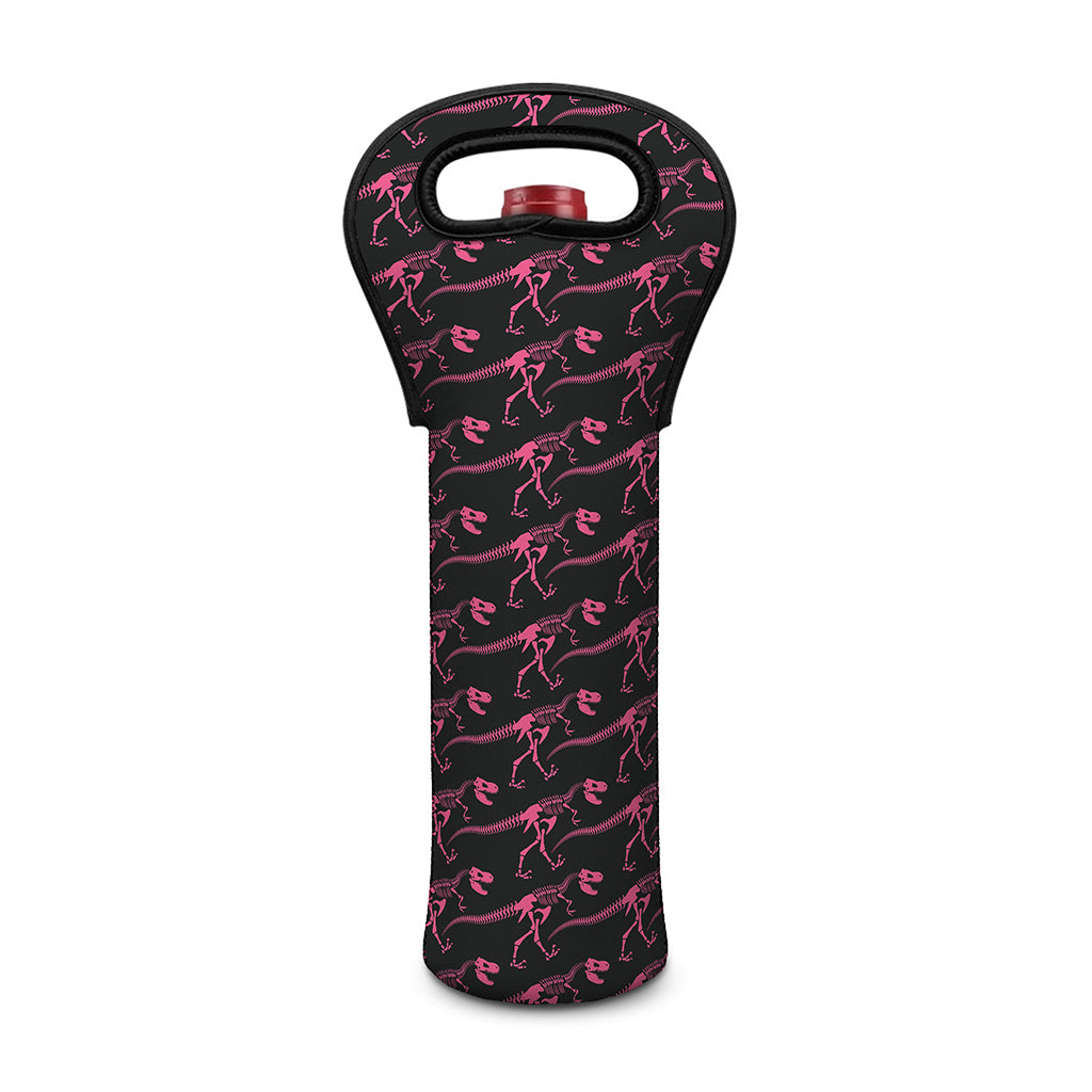 Pink Tyrannosaurus Fossil Pattern Print Single Neoprene Wine Tote