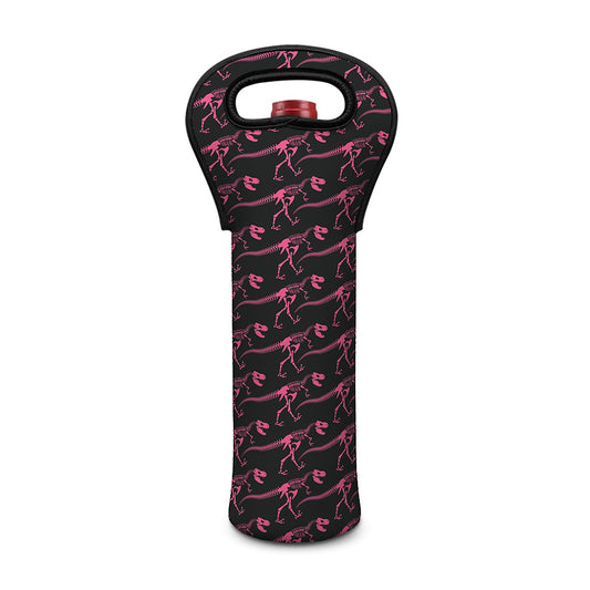 Pink Tyrannosaurus Fossil Pattern Print Single Neoprene Wine Tote