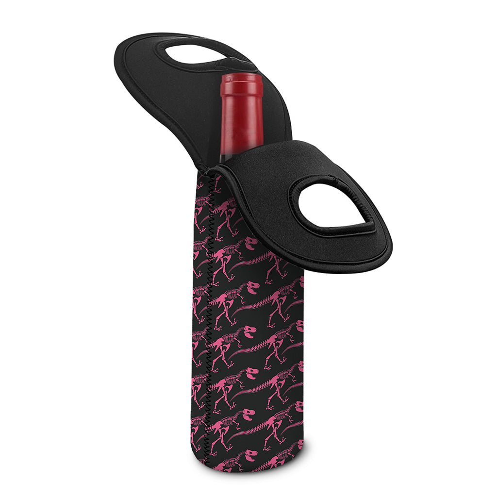 Pink Tyrannosaurus Fossil Pattern Print Single Neoprene Wine Tote