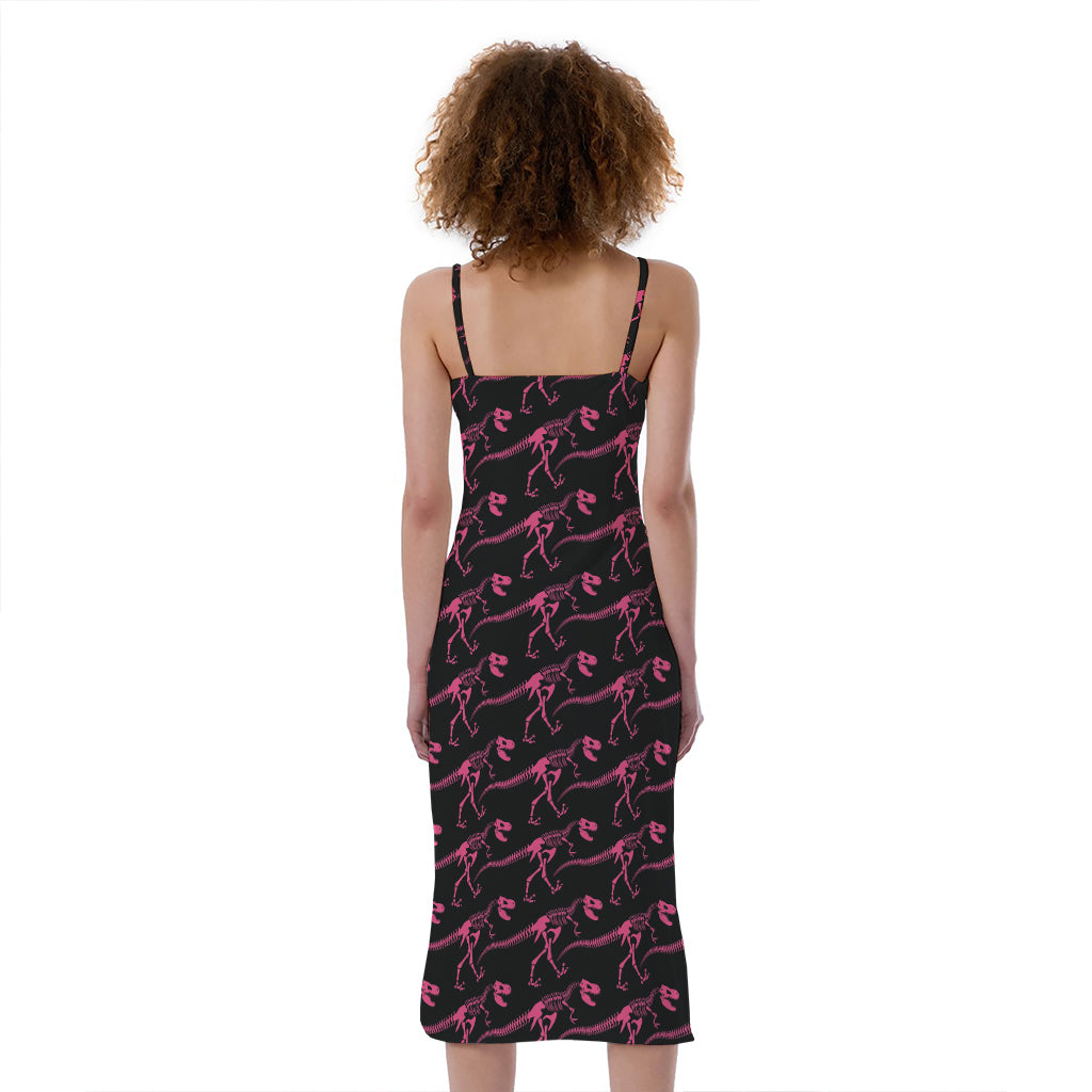 Pink Tyrannosaurus Fossil Pattern Print Slim Fit Midi Cami Dress