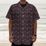 Pink Tyrannosaurus Fossil Pattern Print Textured Short Sleeve Shirt