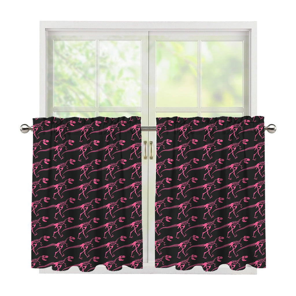 Pink Tyrannosaurus Fossil Pattern Print Tier Curtains