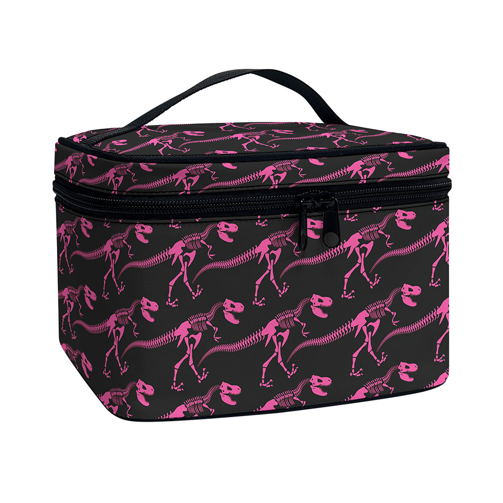 Pink Tyrannosaurus Fossil Pattern Print Travel Makeup Bag
