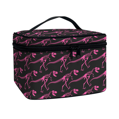 Pink Tyrannosaurus Fossil Pattern Print Travel Makeup Bag