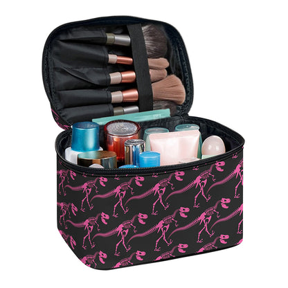 Pink Tyrannosaurus Fossil Pattern Print Travel Makeup Bag