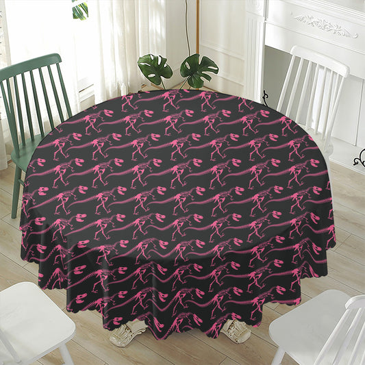 Pink Tyrannosaurus Fossil Pattern Print Waterproof Round Tablecloth