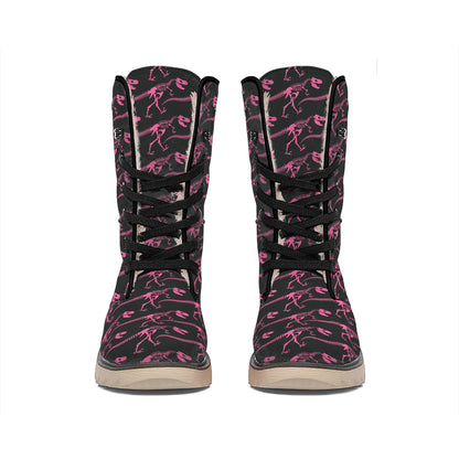 Pink Tyrannosaurus Fossil Pattern Print Winter Boots