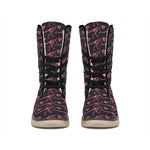 Pink Tyrannosaurus Fossil Pattern Print Winter Boots