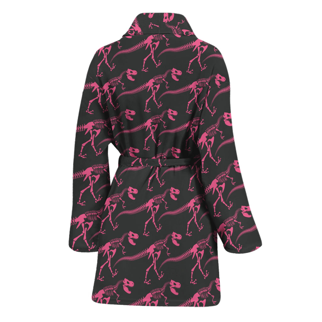 Pink Tyrannosaurus Fossil Pattern Print Women's Bathrobe