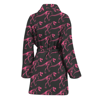 Pink Tyrannosaurus Fossil Pattern Print Women's Bathrobe