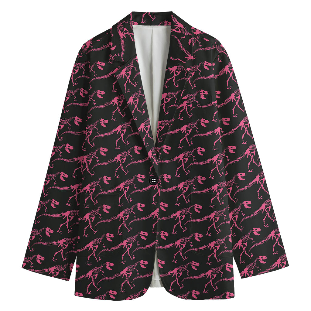 Pink Tyrannosaurus Fossil Pattern Print Women's Blazer