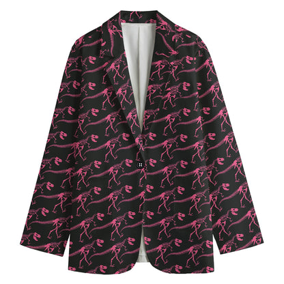 Pink Tyrannosaurus Fossil Pattern Print Women's Blazer
