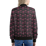 Pink Tyrannosaurus Fossil Pattern Print Women's Bomber Jacket