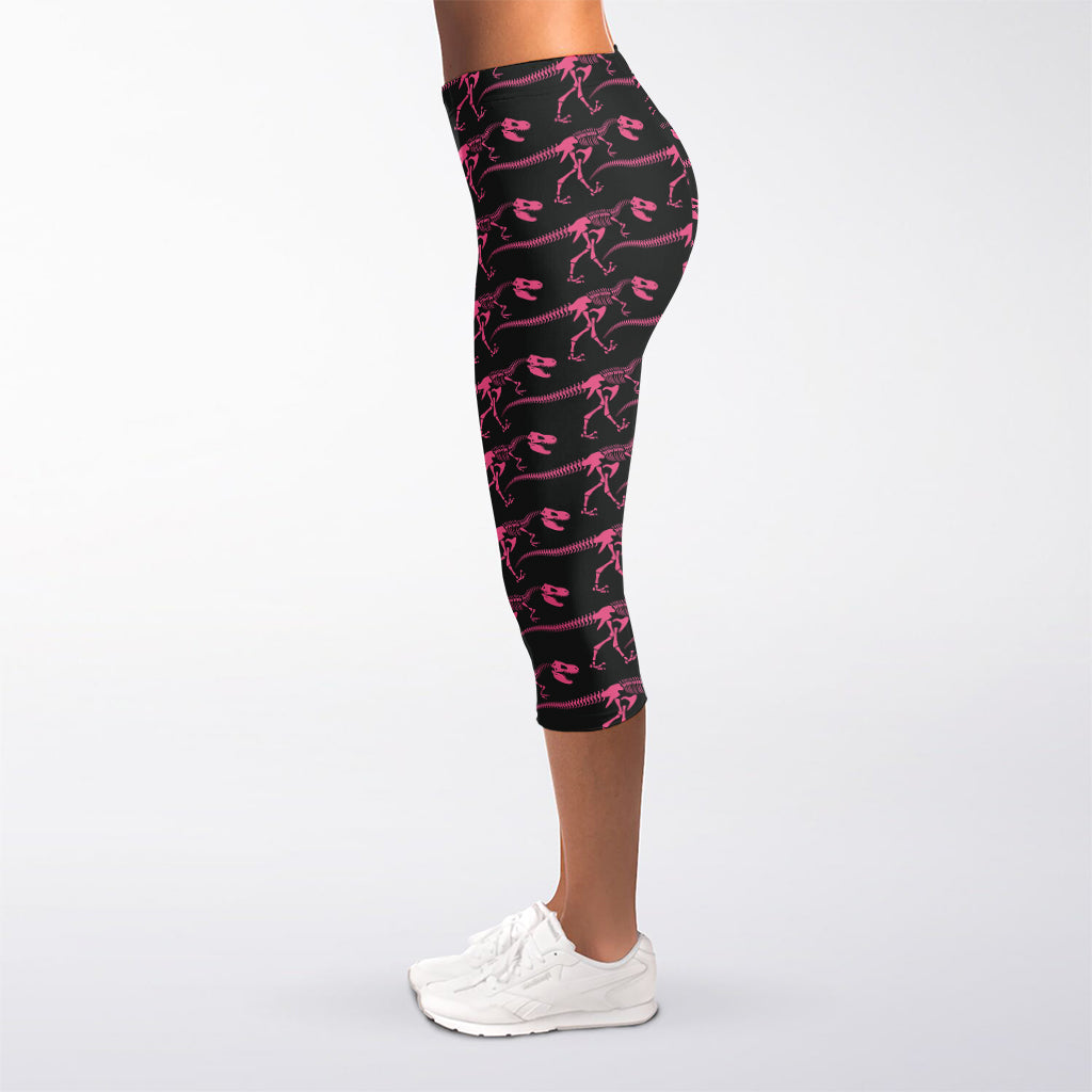 Pink Tyrannosaurus Fossil Pattern Print Women's Capri Leggings
