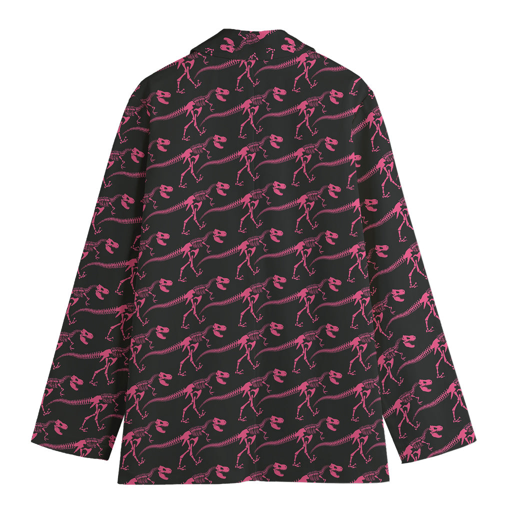 Pink Tyrannosaurus Fossil Pattern Print Women's Cotton Blazer
