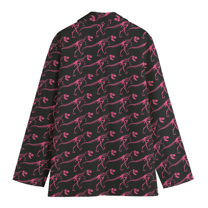 Pink Tyrannosaurus Fossil Pattern Print Women's Cotton Blazer