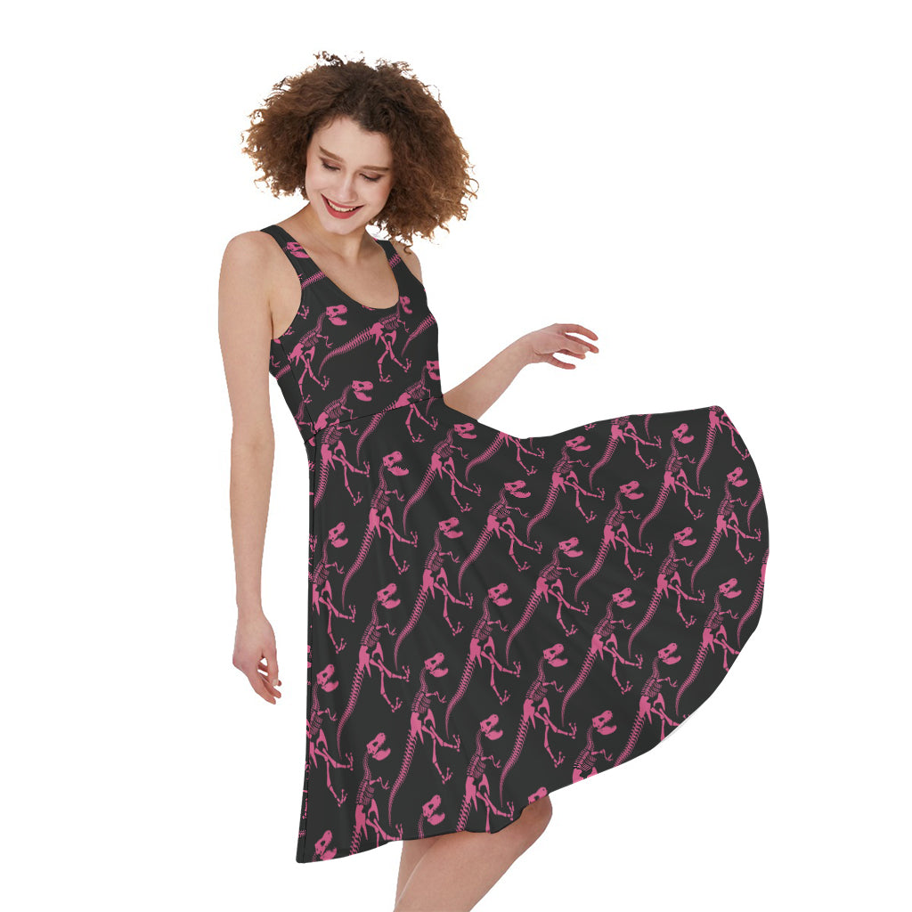 Pink Tyrannosaurus Fossil Pattern Print Women's Sleeveless Dress