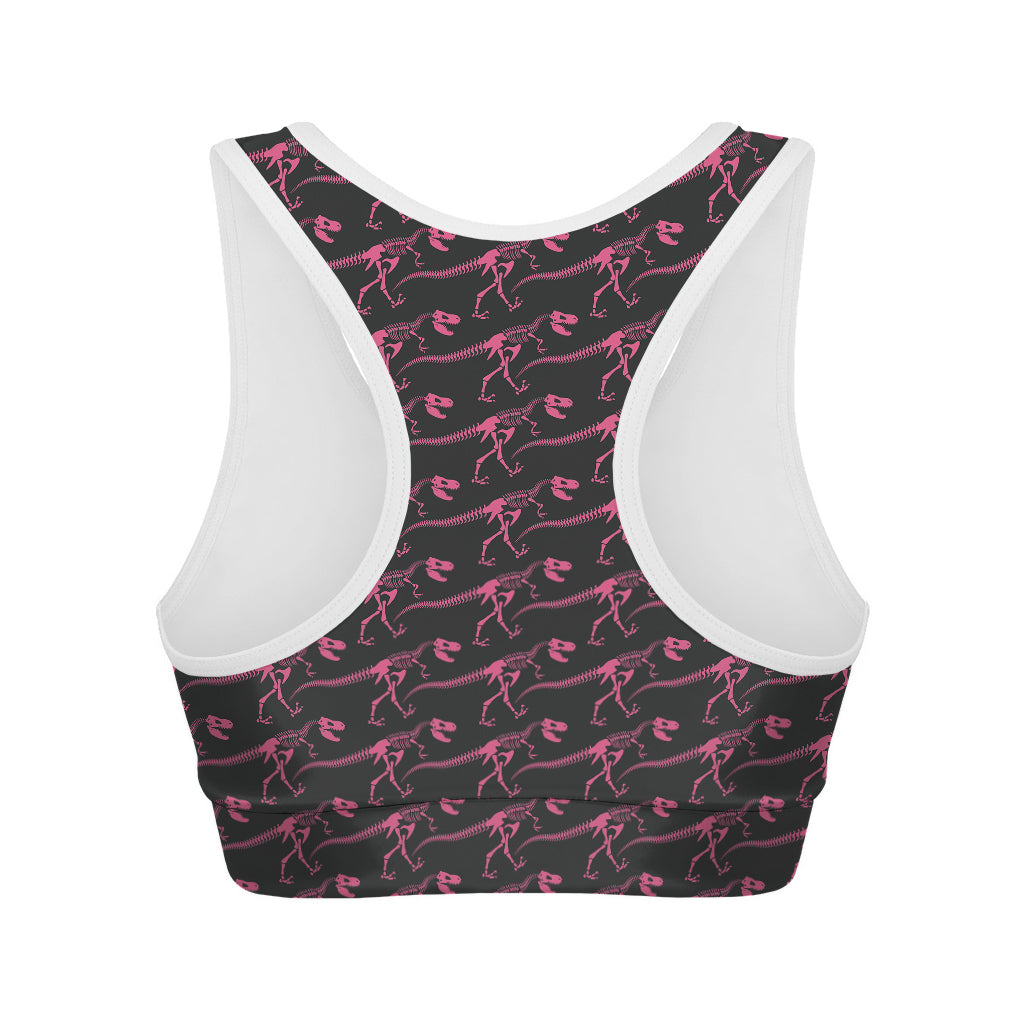 Pink Tyrannosaurus Fossil Pattern Print Women's Sports Bra