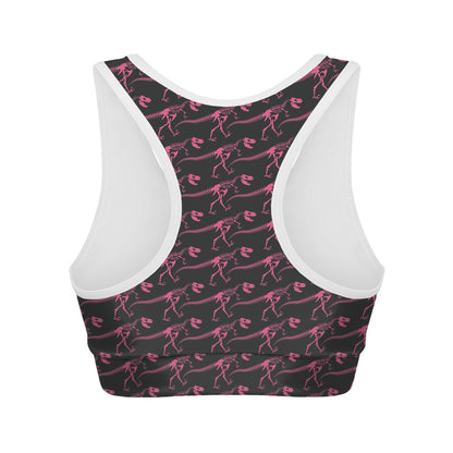 Pink Tyrannosaurus Fossil Pattern Print Women's Sports Bra