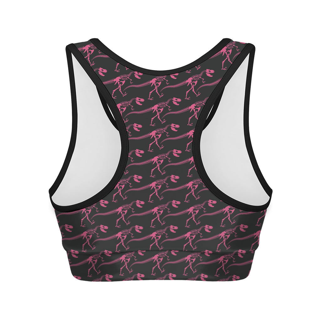 Pink Tyrannosaurus Fossil Pattern Print Women's Sports Bra