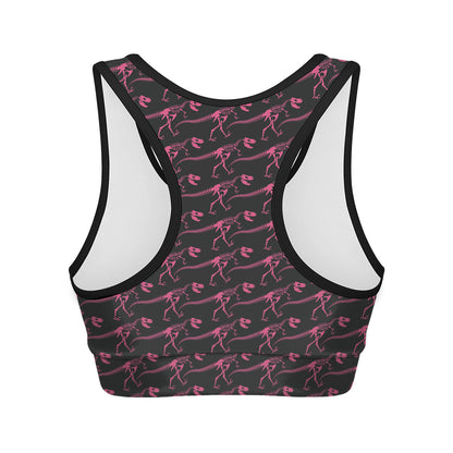 Pink Tyrannosaurus Fossil Pattern Print Women's Sports Bra