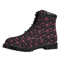 Pink Tyrannosaurus Fossil Pattern Print Padded Collar Lace Up Boots