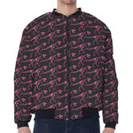 Pink Tyrannosaurus Fossil Pattern Print Zip Sleeve Bomber Jacket