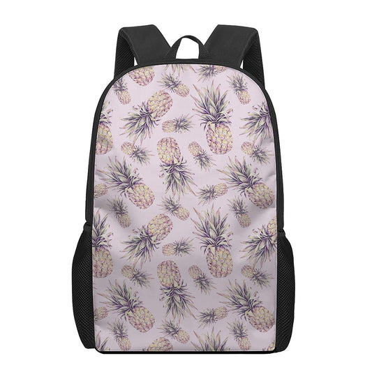 Pink Vintage Pineapple Pattern Print 17 Inch Backpack