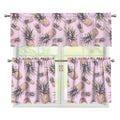 Pink Vintage Pineapple Pattern Print 3 Piece Kitchen Curtains