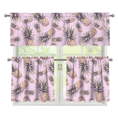 Pink Vintage Pineapple Pattern Print 3 Piece Kitchen Curtains