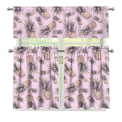 Pink Vintage Pineapple Pattern Print 3 Piece Kitchen Curtains