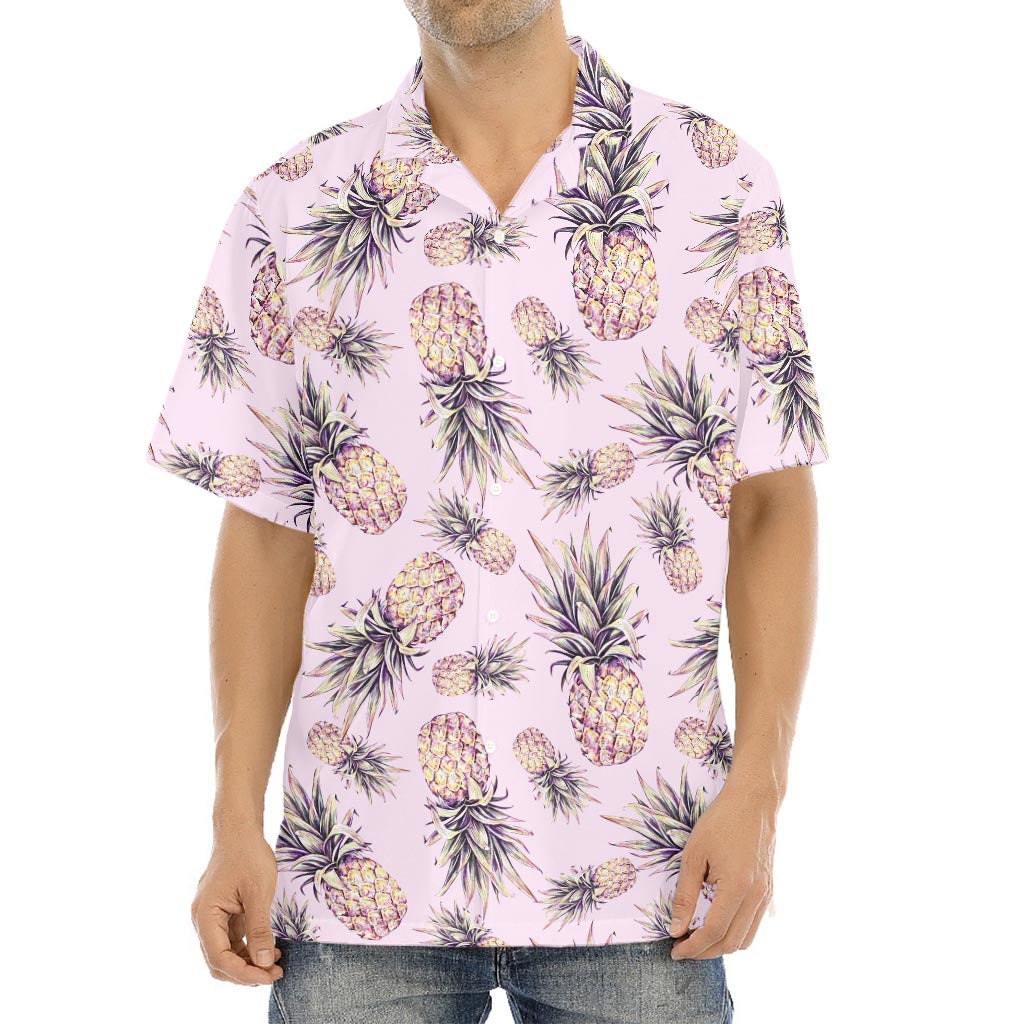 Pink Vintage Pineapple Pattern Print Aloha Shirt