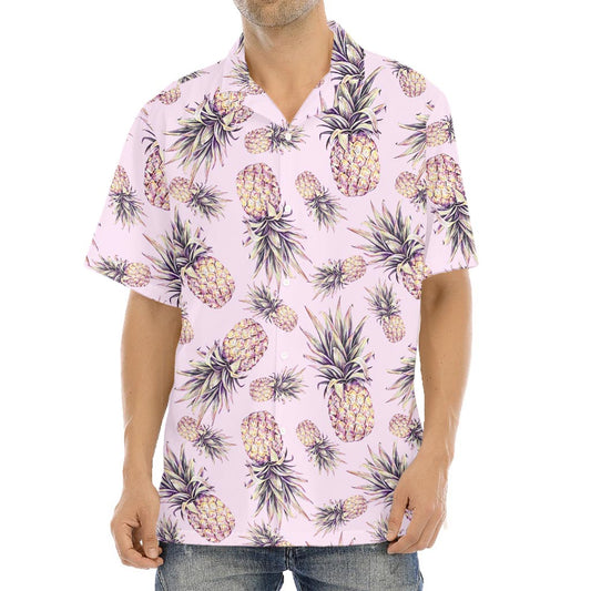 Pink Vintage Pineapple Pattern Print Aloha Shirt