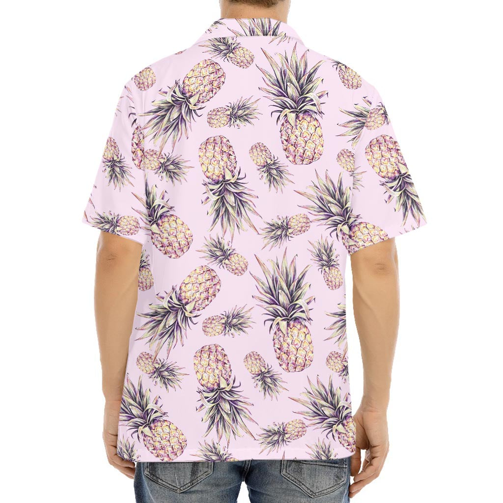 Pink Vintage Pineapple Pattern Print Aloha Shirt