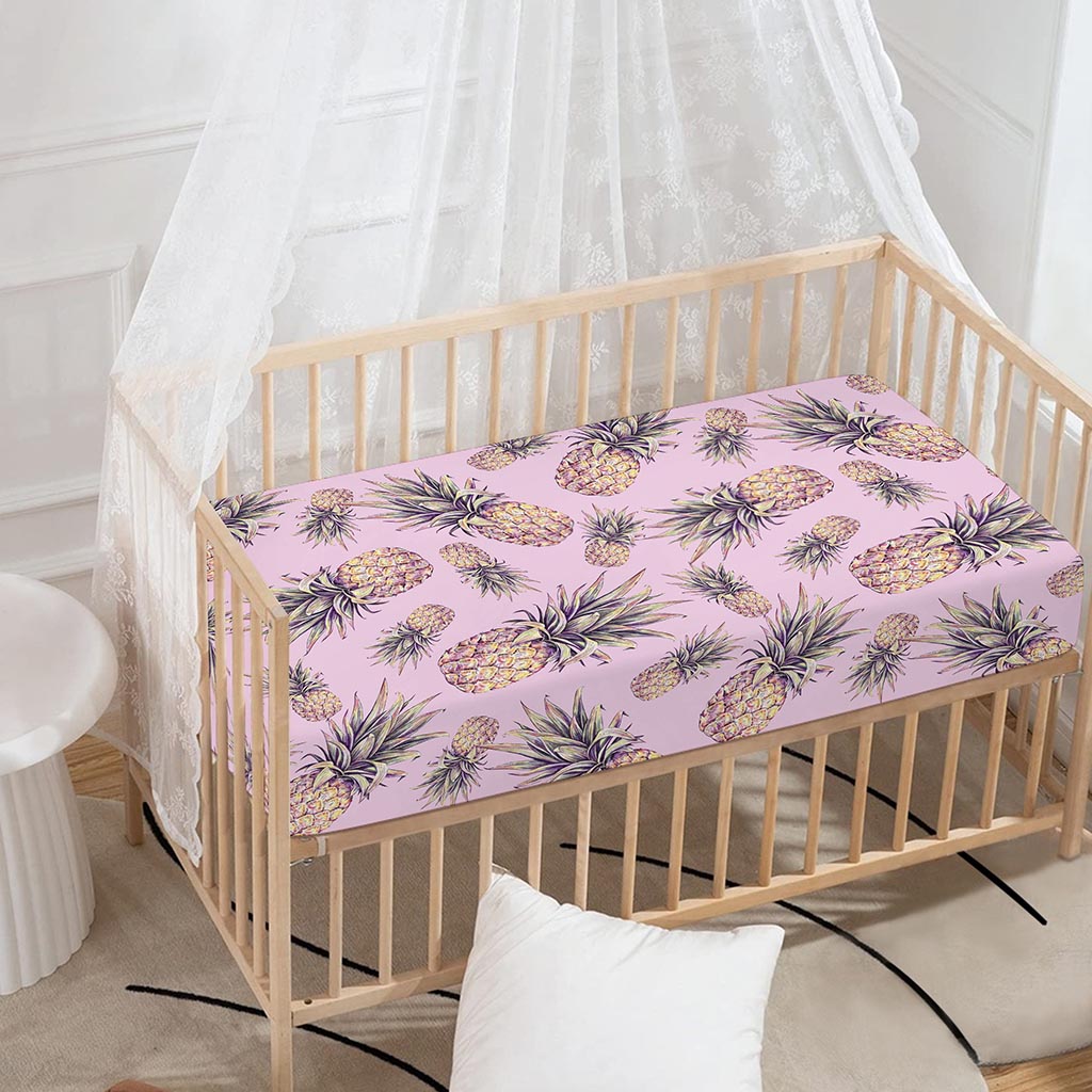 Pink Vintage Pineapple Pattern Print Baby Crib Sheet