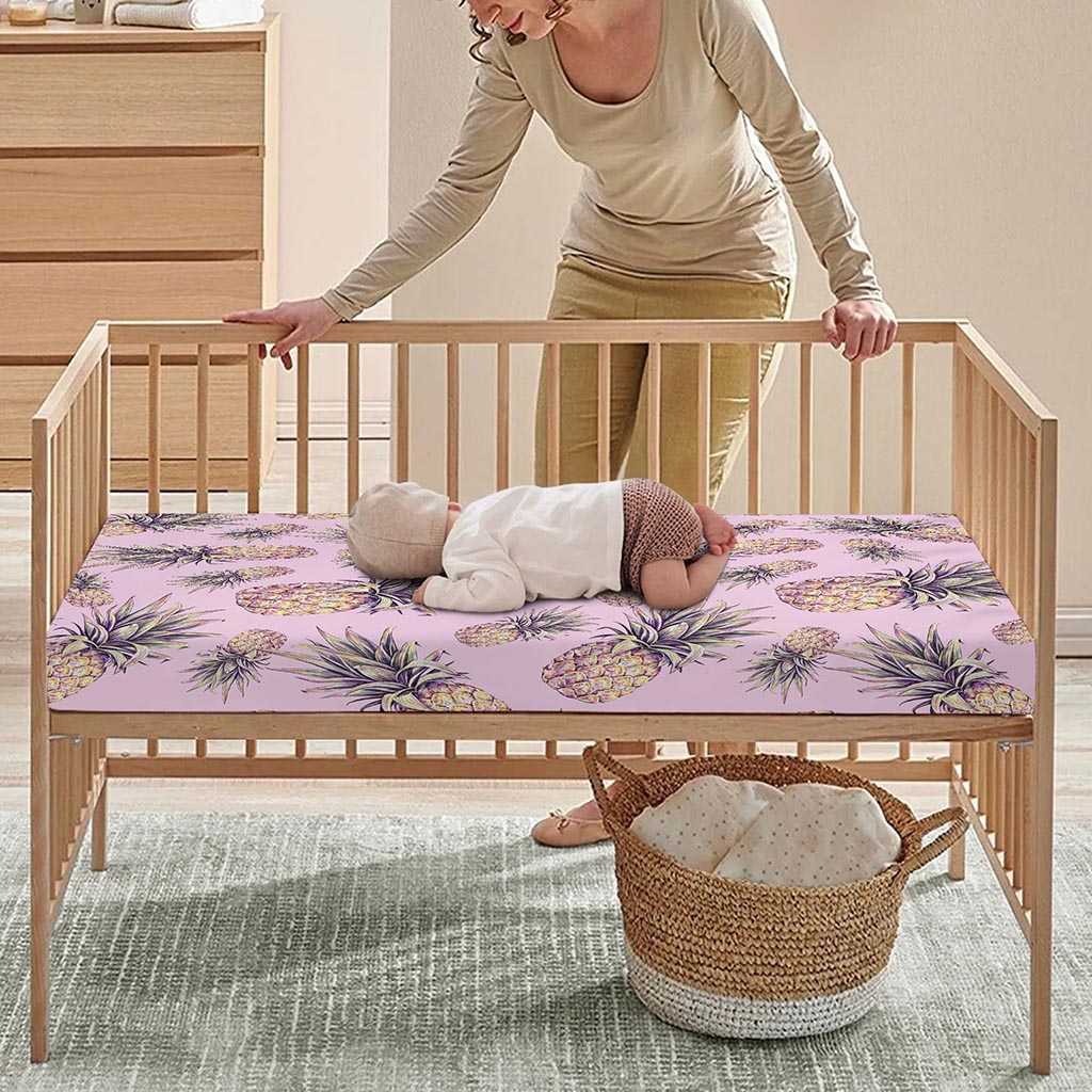 Pink Vintage Pineapple Pattern Print Baby Crib Sheet