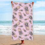 Pink Vintage Pineapple Pattern Print Beach Towel