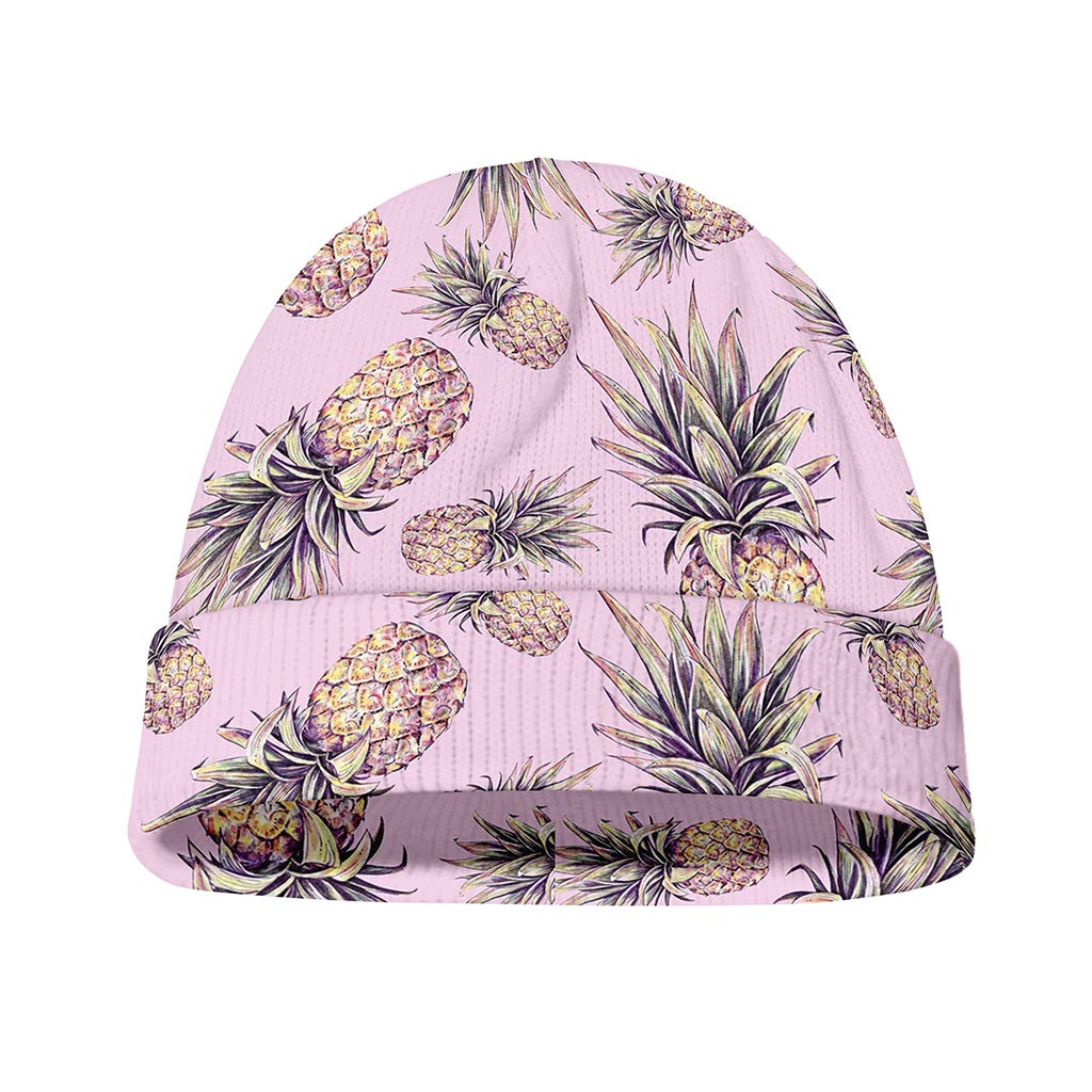 Pink Vintage Pineapple Pattern Print Beanie