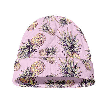 Pink Vintage Pineapple Pattern Print Beanie