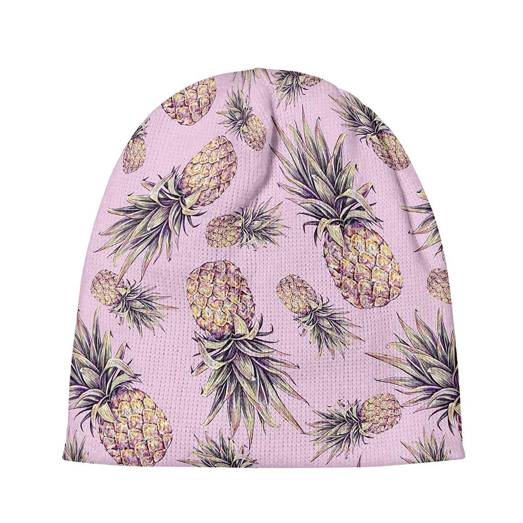 Pink Vintage Pineapple Pattern Print Beanie