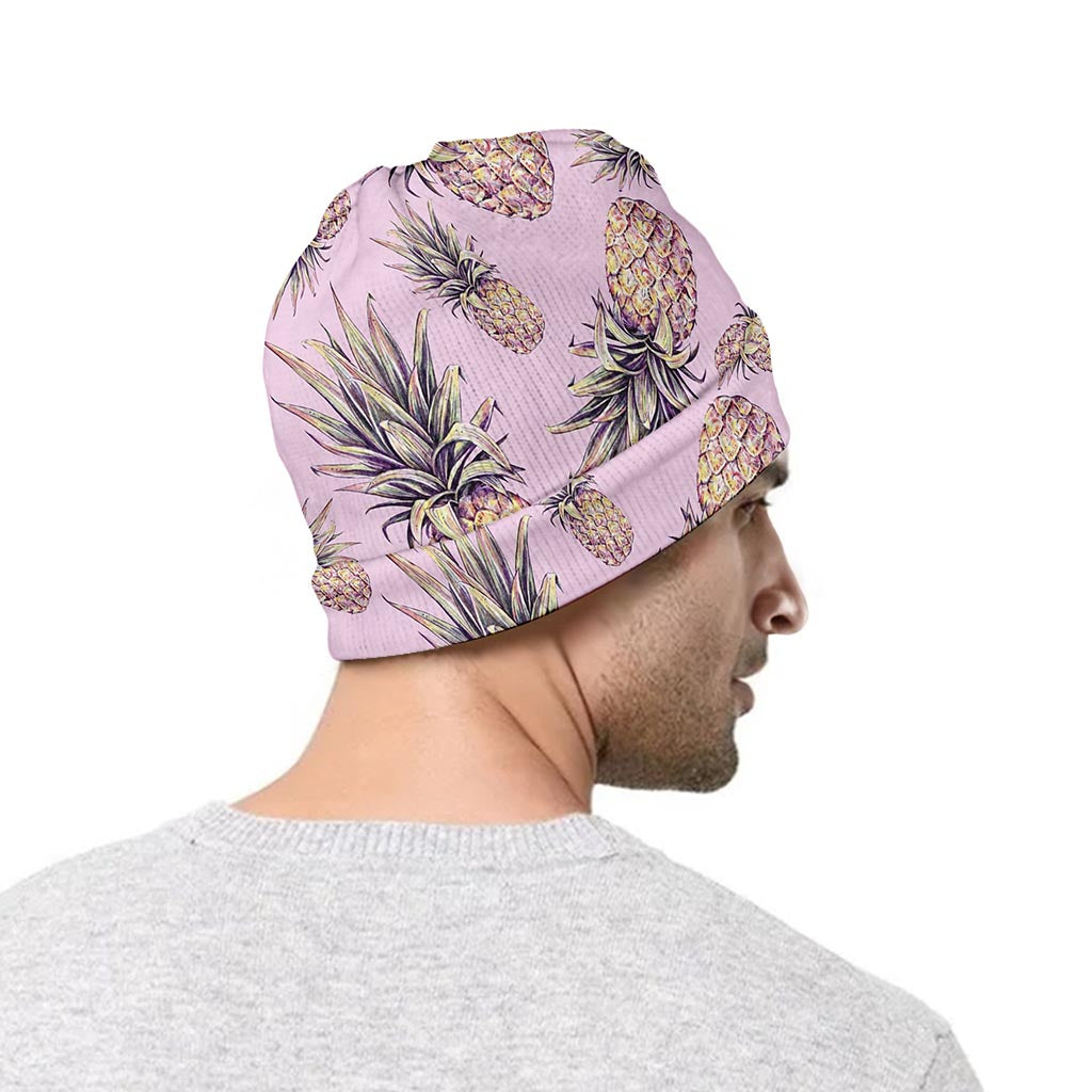 Pink Vintage Pineapple Pattern Print Beanie