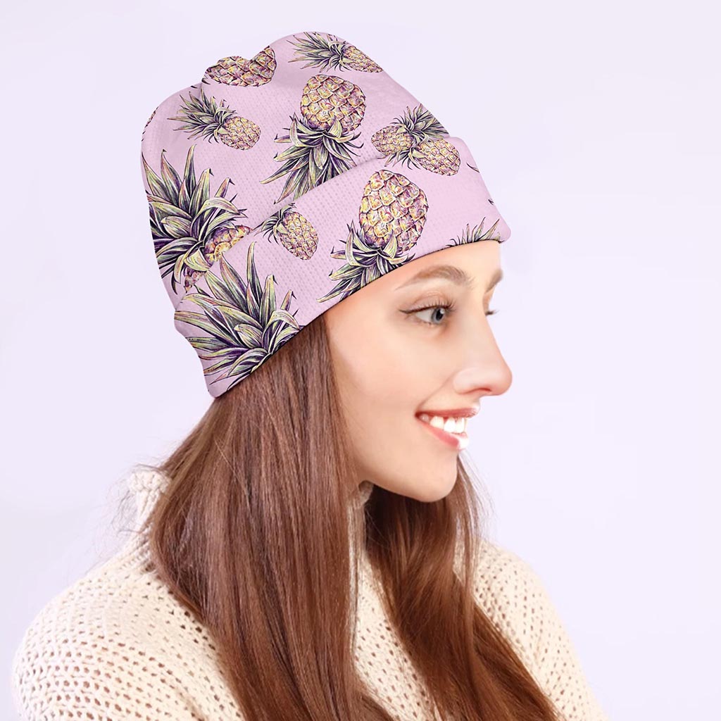 Pink Vintage Pineapple Pattern Print Beanie