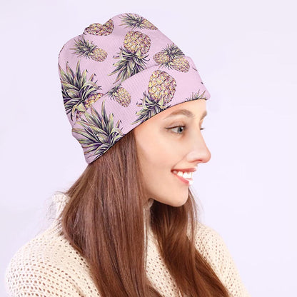 Pink Vintage Pineapple Pattern Print Beanie