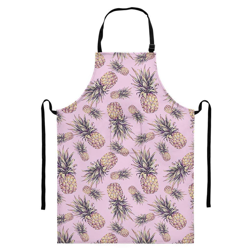 Pink Vintage Pineapple Pattern Print Bib Apron With Pocket