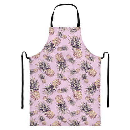 Pink Vintage Pineapple Pattern Print Bib Apron With Pocket