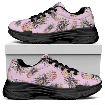 Pink Vintage Pineapple Pattern Print Black Chunky Shoes