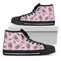 Pink Vintage Pineapple Pattern Print Black High Top Sneakers