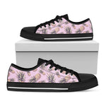 Pink Vintage Pineapple Pattern Print Black Low Top Sneakers