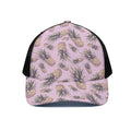 Pink Vintage Pineapple Pattern Print Black Mesh Trucker Hat