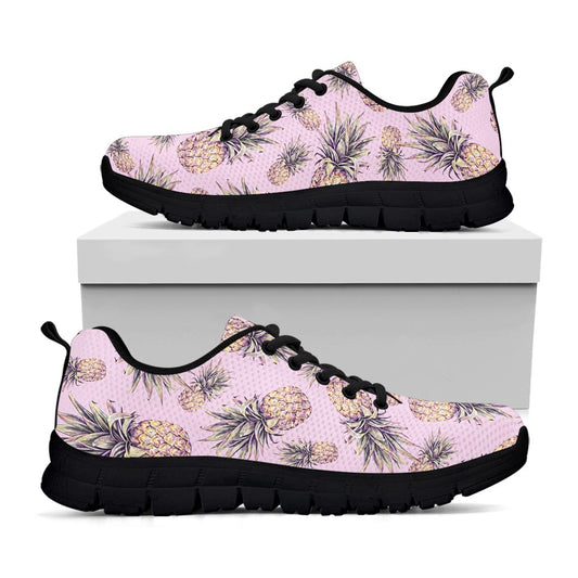 Pink Vintage Pineapple Pattern Print Black Running Shoes